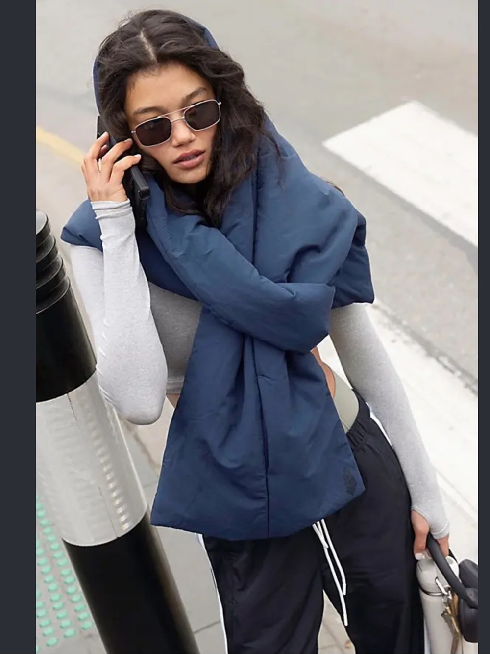 Free People Petra Puffer Pocket Scarf in Blue NWT